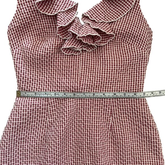Wayf Gingham Ruffle Asymmetric Mini Dress Red Size Small Preppy Twee Feminine‎ - Picture 10 of 12
